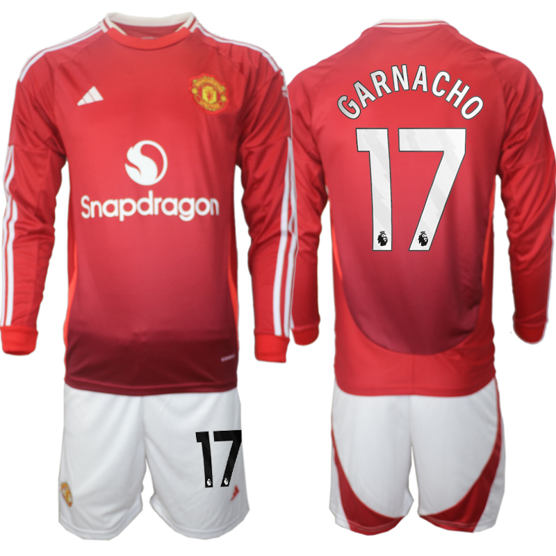 Men 2024-2025 Club Manchester United home Long Sleeves Red #17 Soccer Jersey->manchester united jersey->Soccer Club Jersey